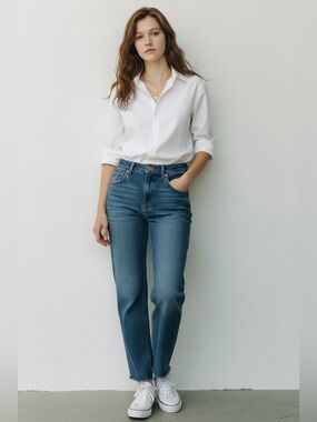 MADEWELL The Perfect Vintage Jean Indigo Blue High Rise Sz 29 Med Raw Hem Denim